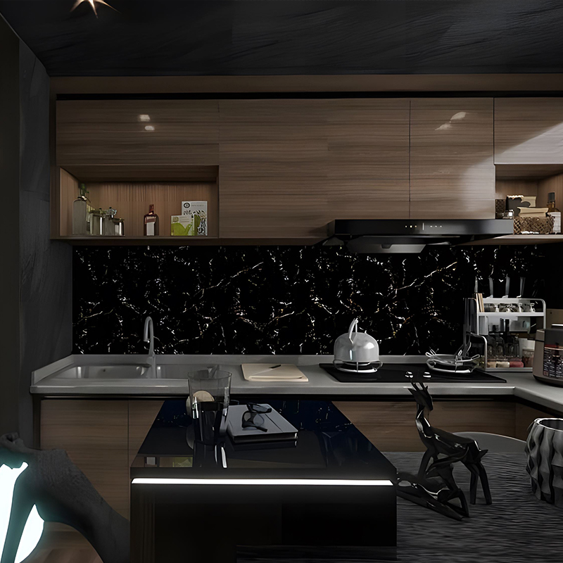 Película de transferencia de PET para decoración de gabinetes de cocina de cristal negro dorado