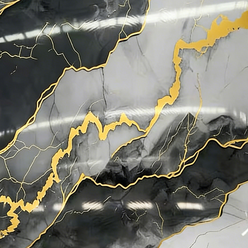 Lámina impermeable de mármol sintético UV Gold-Vein para decoración de paredes