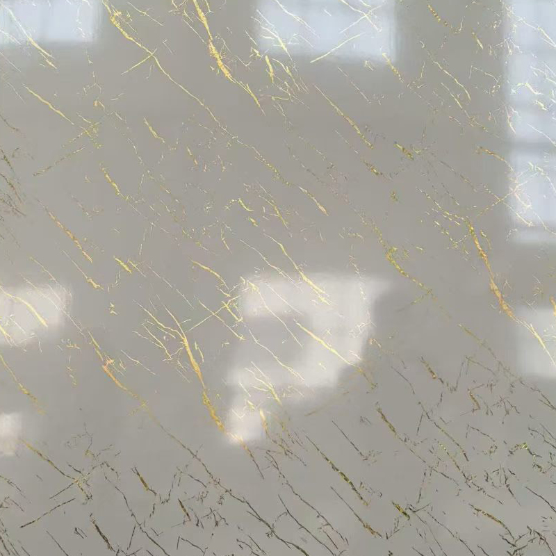 Lámina de mármol UV con veta de oro blanco resistente a las manchas para pared decorativa de sala de estar