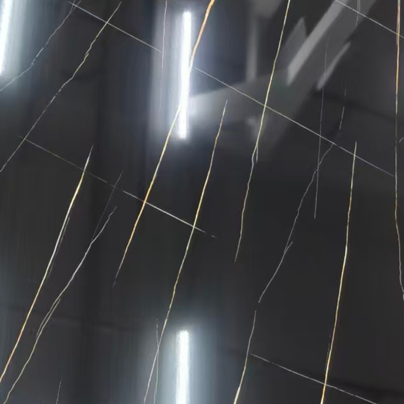Lámina de mármol UV con veta de oro negro antirayaduras para decoración de paredes interiores